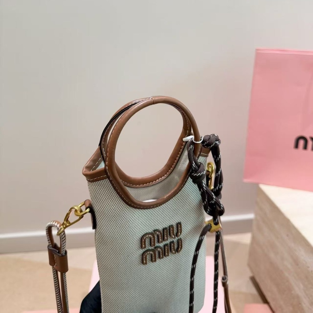 Miu Miu Beau Canvas Phone Bag Lvy Mini Crossbody Bag with Braided Strap - Picture 6 of 9